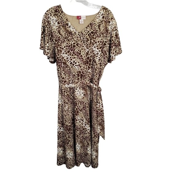 JM Collection Size XL Dress Animal Print Jersey Knit Stretch Midi Belt Faux Wrap - Picture 1 of 7